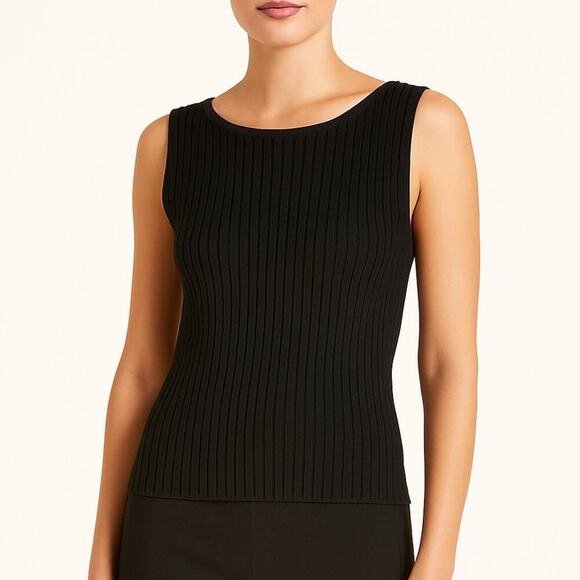 St. John Black Ribbed Knit Wool Blend Tank Top Size Small - Picture 1 of 6
